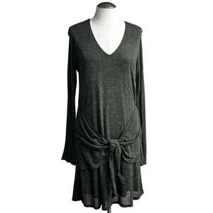 Dolan Left Coast Collection Green Grey Speckled Knit Twist Front V Neck Dress S